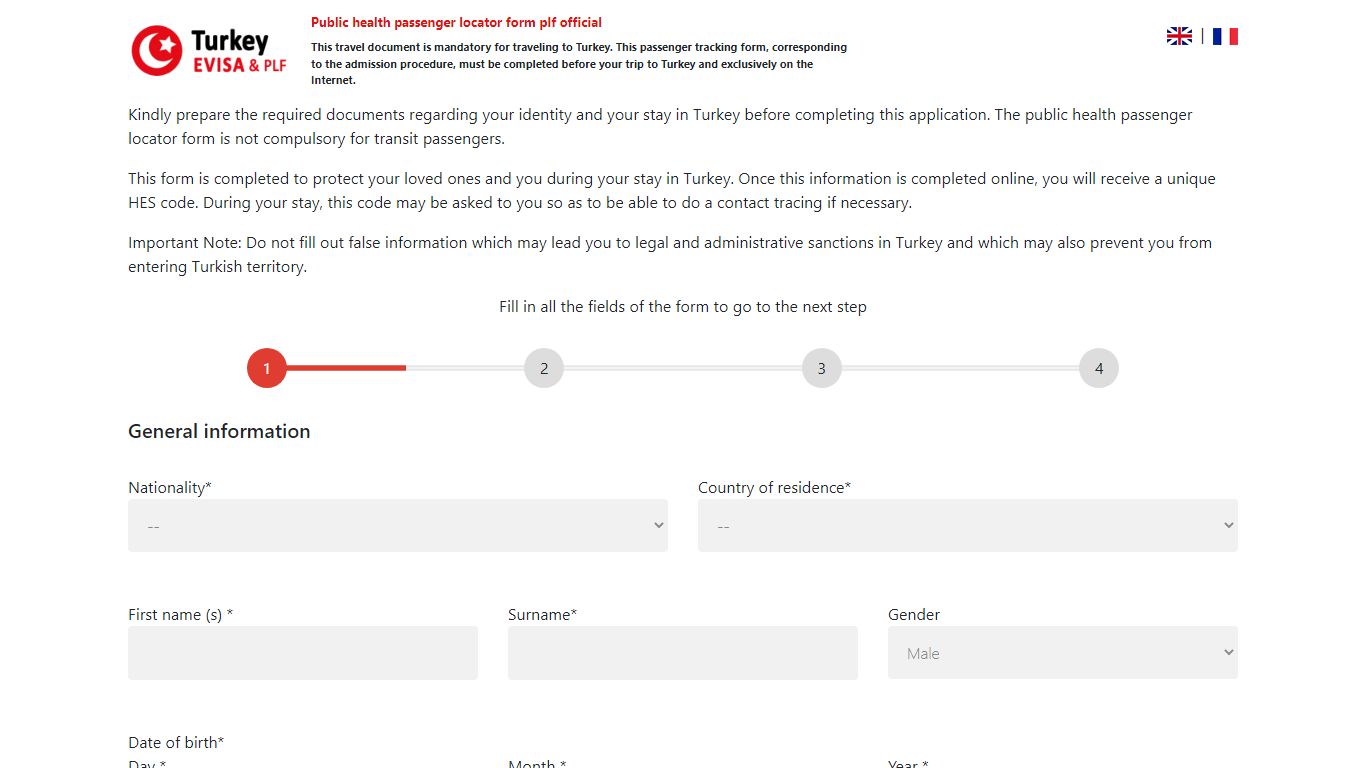 Passenger locator form Turkey PLF Turquie Apply Now official
